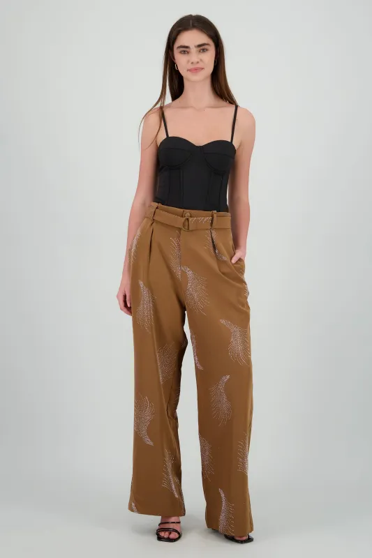 Pantalon amplio detalle brillos sold by Shasa