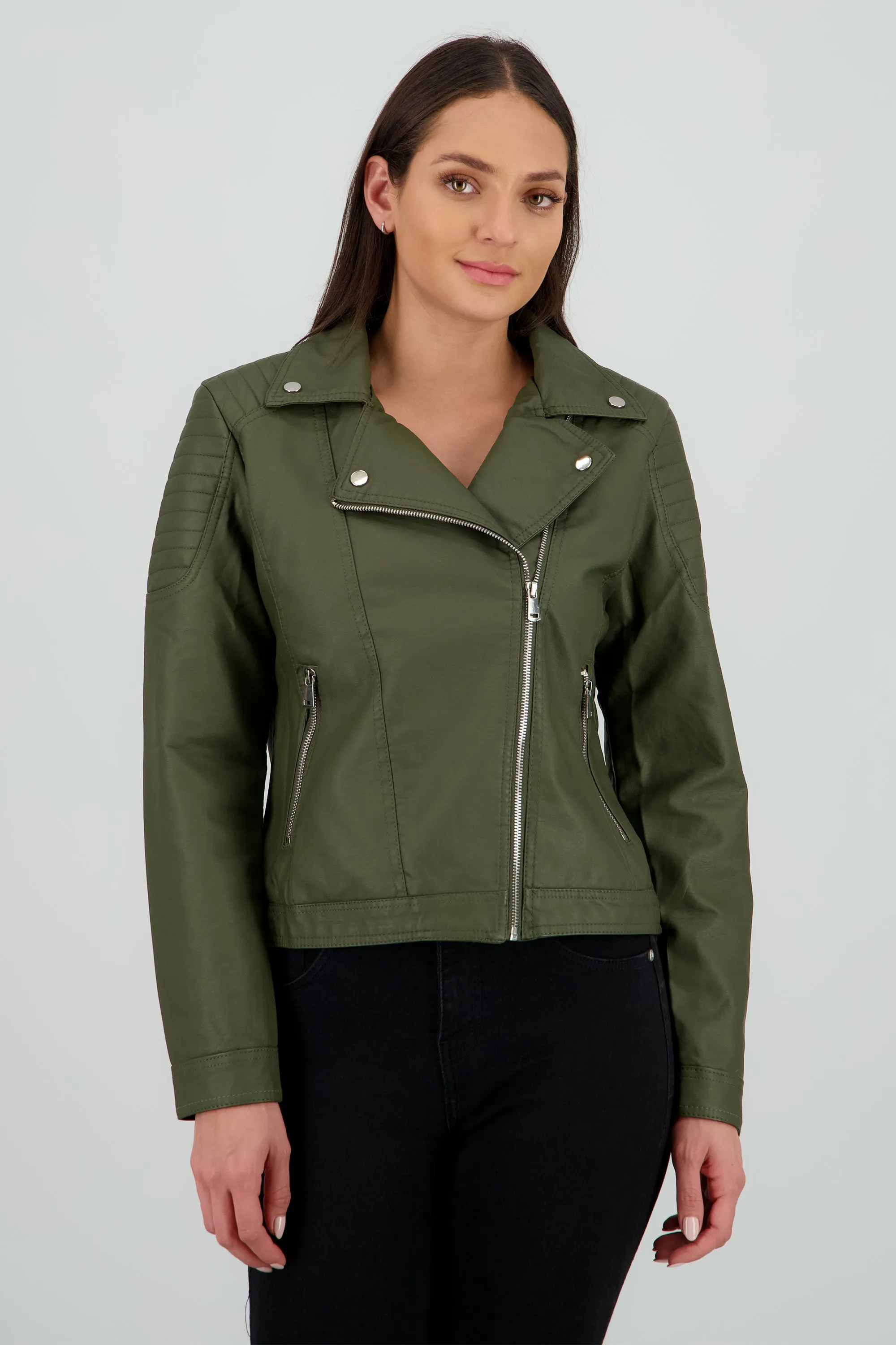 Chamarra pu biker cruzada sold by Shasa