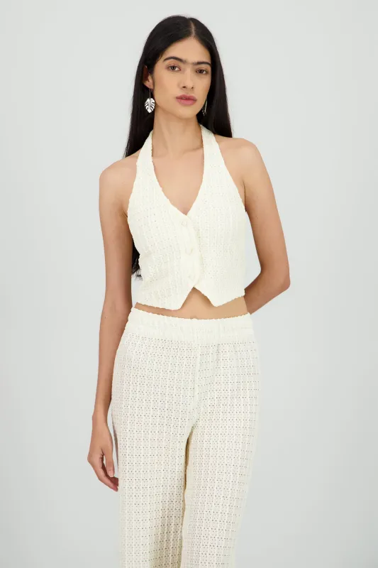 Top halter botones textura sold by Shasa