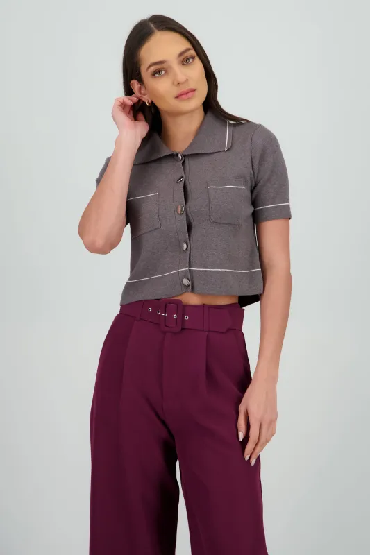 Top manga corta cuello camisero detalle linea sold by Shasa