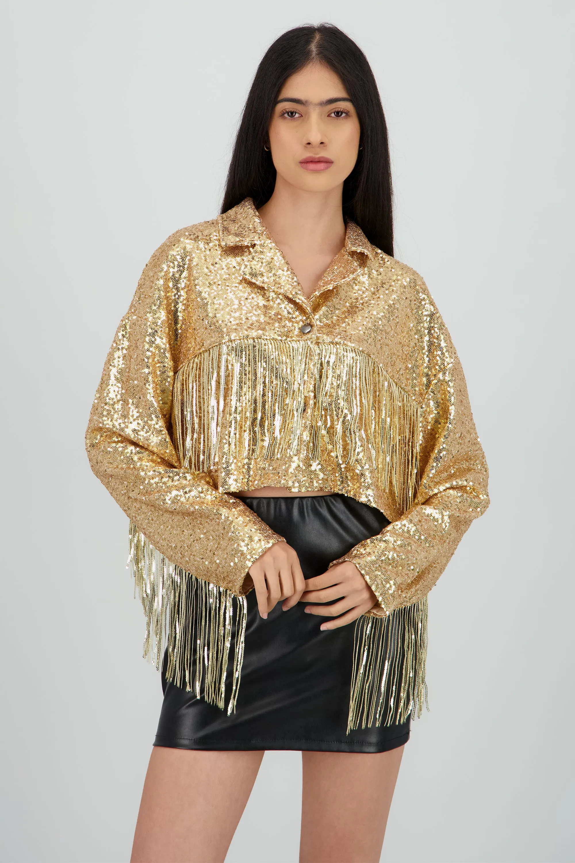 Chamarra crop fringe con brillos sold by Shasa product image thumbnail 2