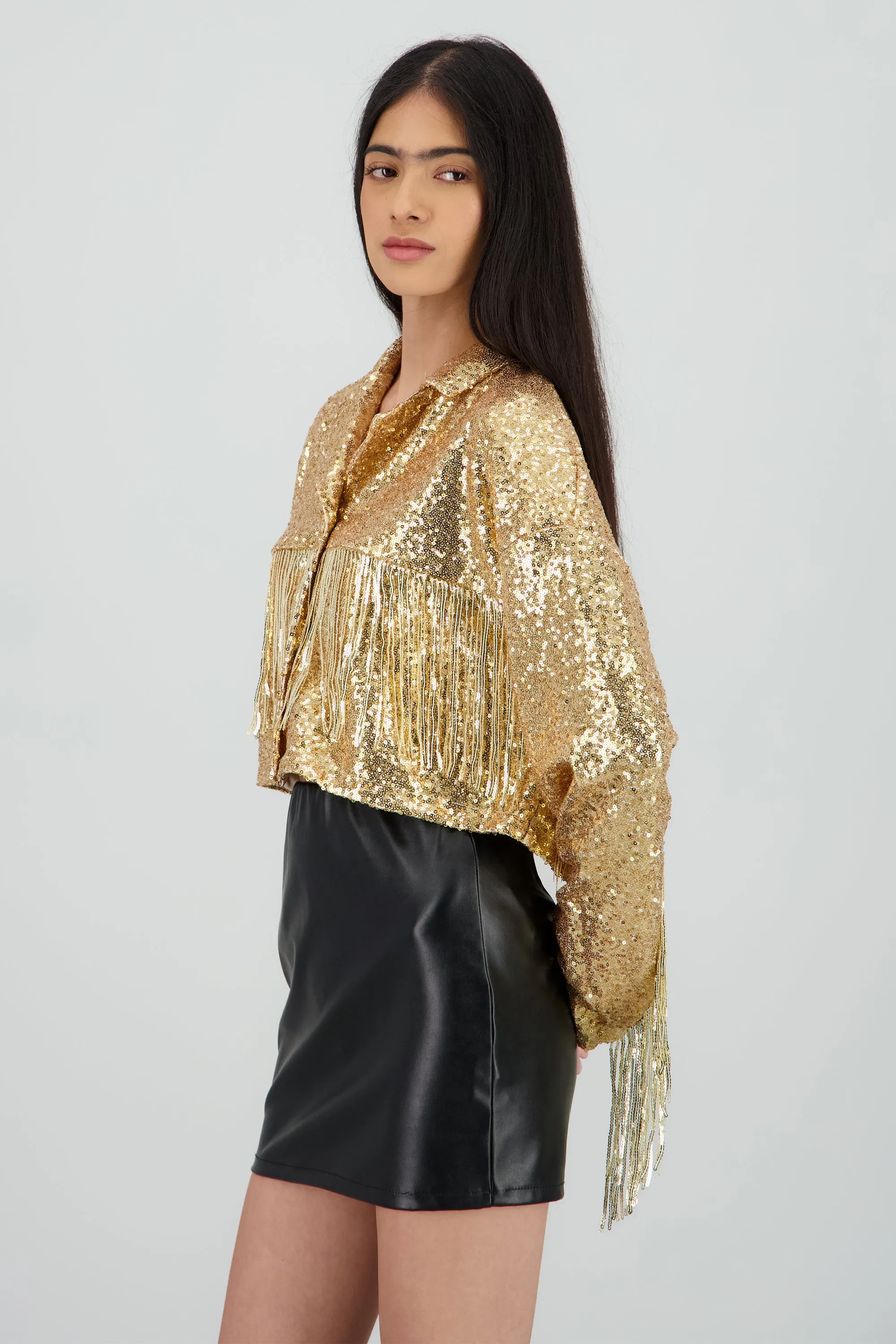 Chamarra crop fringe con brillos sold by Shasa product image thumbnail 3