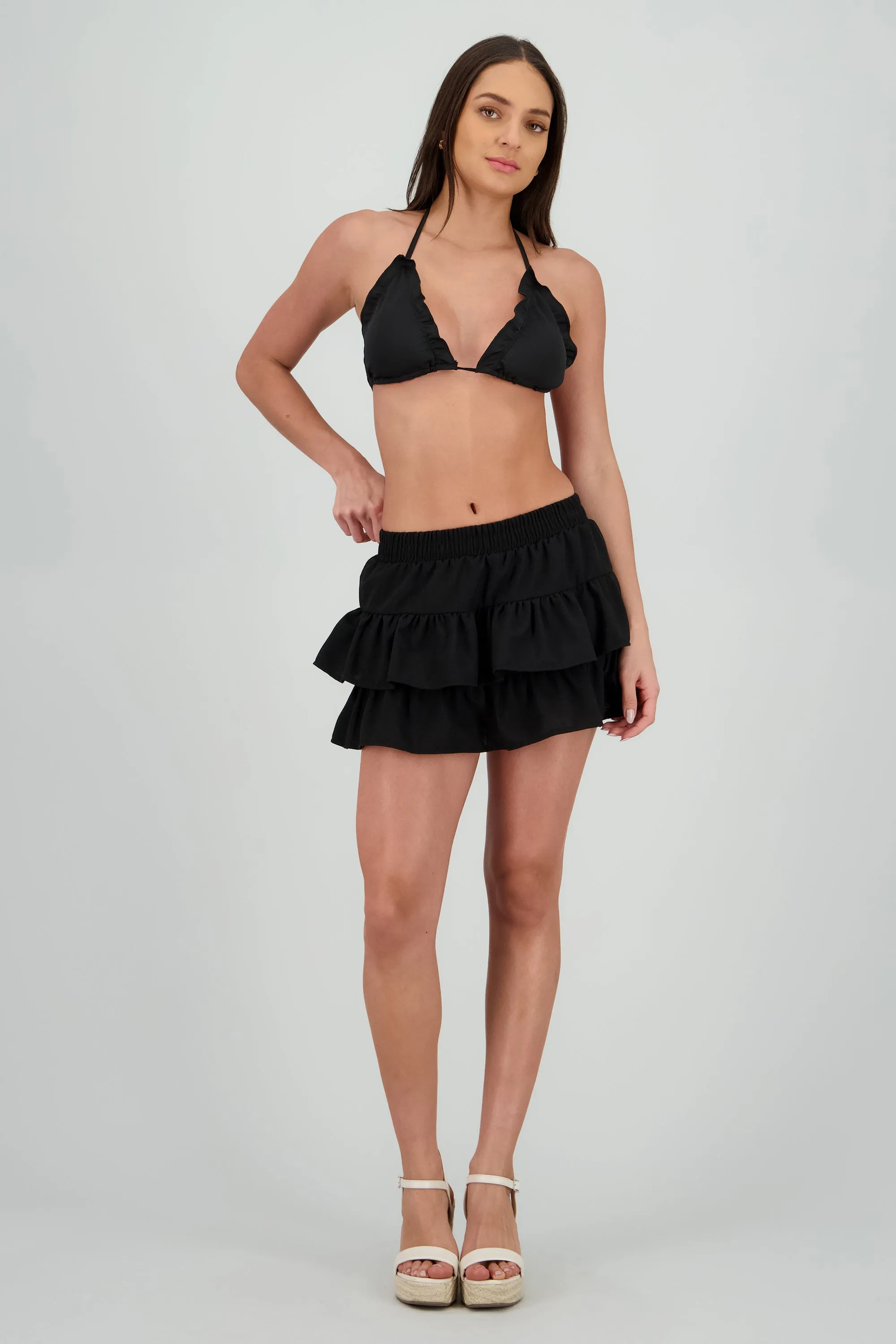 Falda mini doble olán en manta sold by Shasa