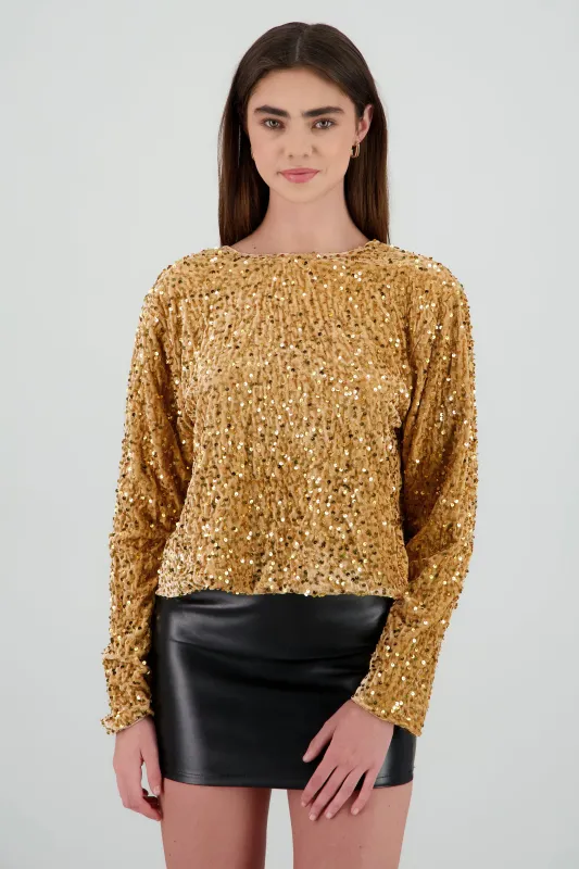 Blusa lentejuelas detalle escote espalda con moño sold by Shasa