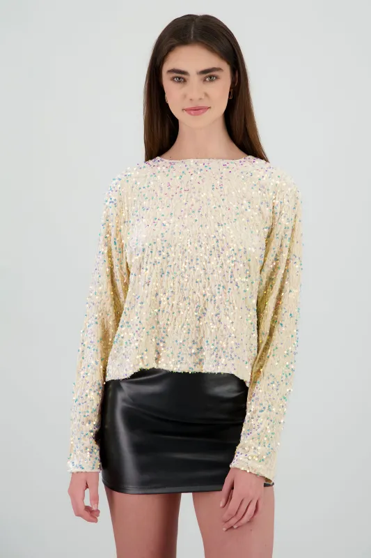 Blusa lentejuelas detalle escote espalda con moño sold by Shasa