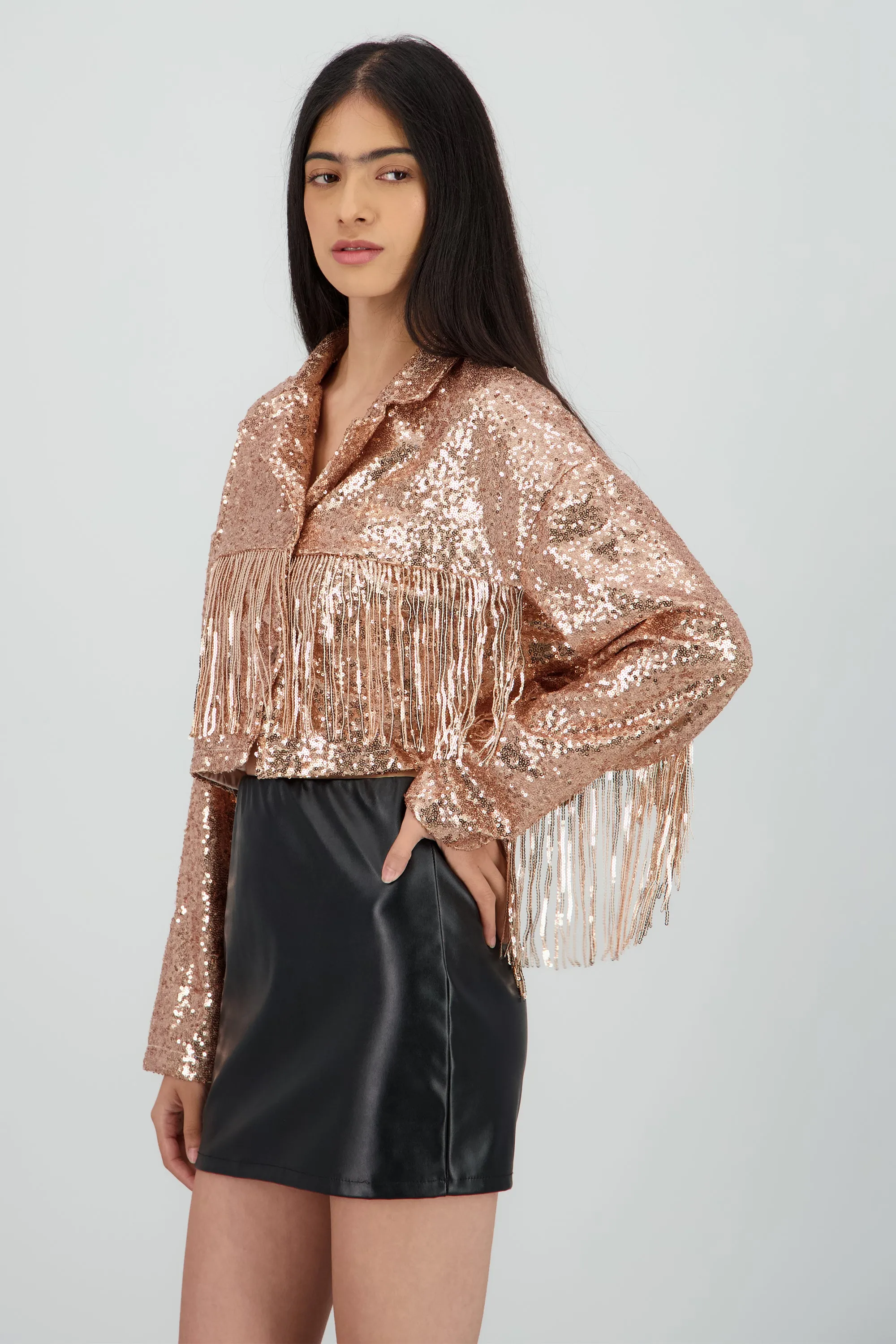Chamarra crop fringe con brillos sold by Shasa product image thumbnail 3