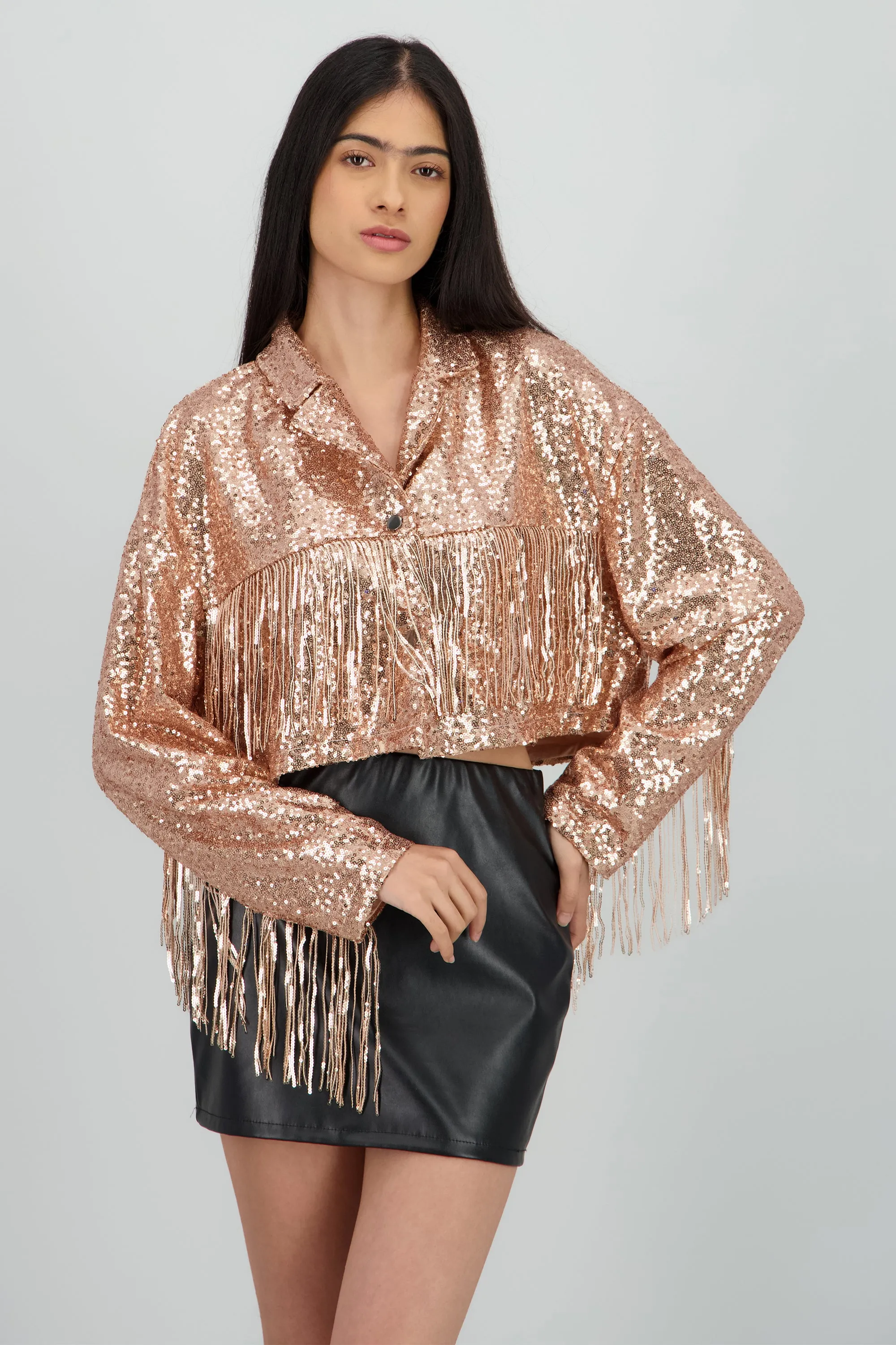 Chamarra crop fringe con brillos sold by Shasa product image thumbnail 2