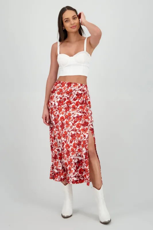 Falda midi santinada flores sold by Shasa