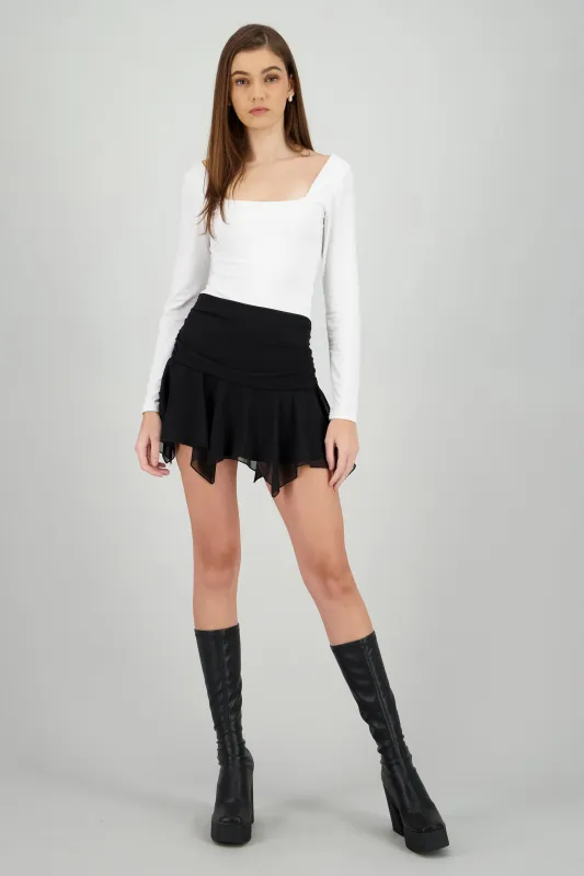 Falda mini de mesh asimetrica lisa sold by Shasa