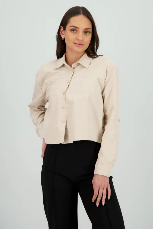 Sobrecamisa lisa cuello detalle suede sold by Shasa