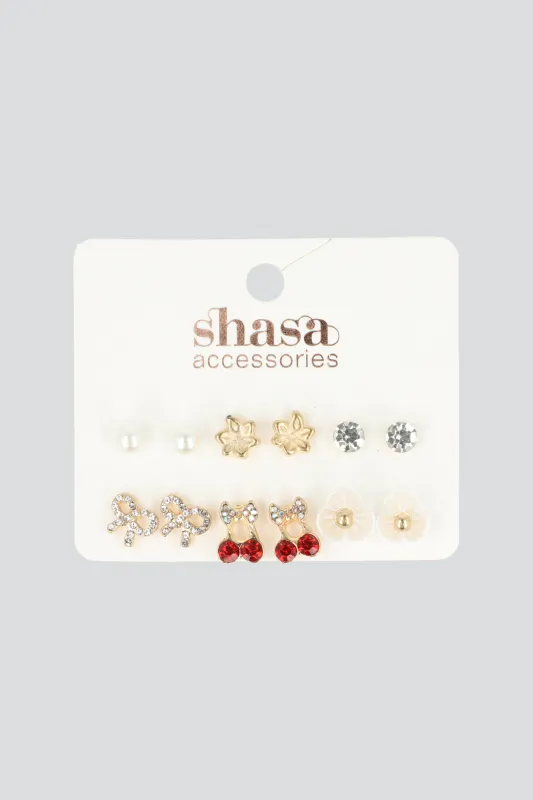 Set 6 pares aretes mini cereza sold by Shasa