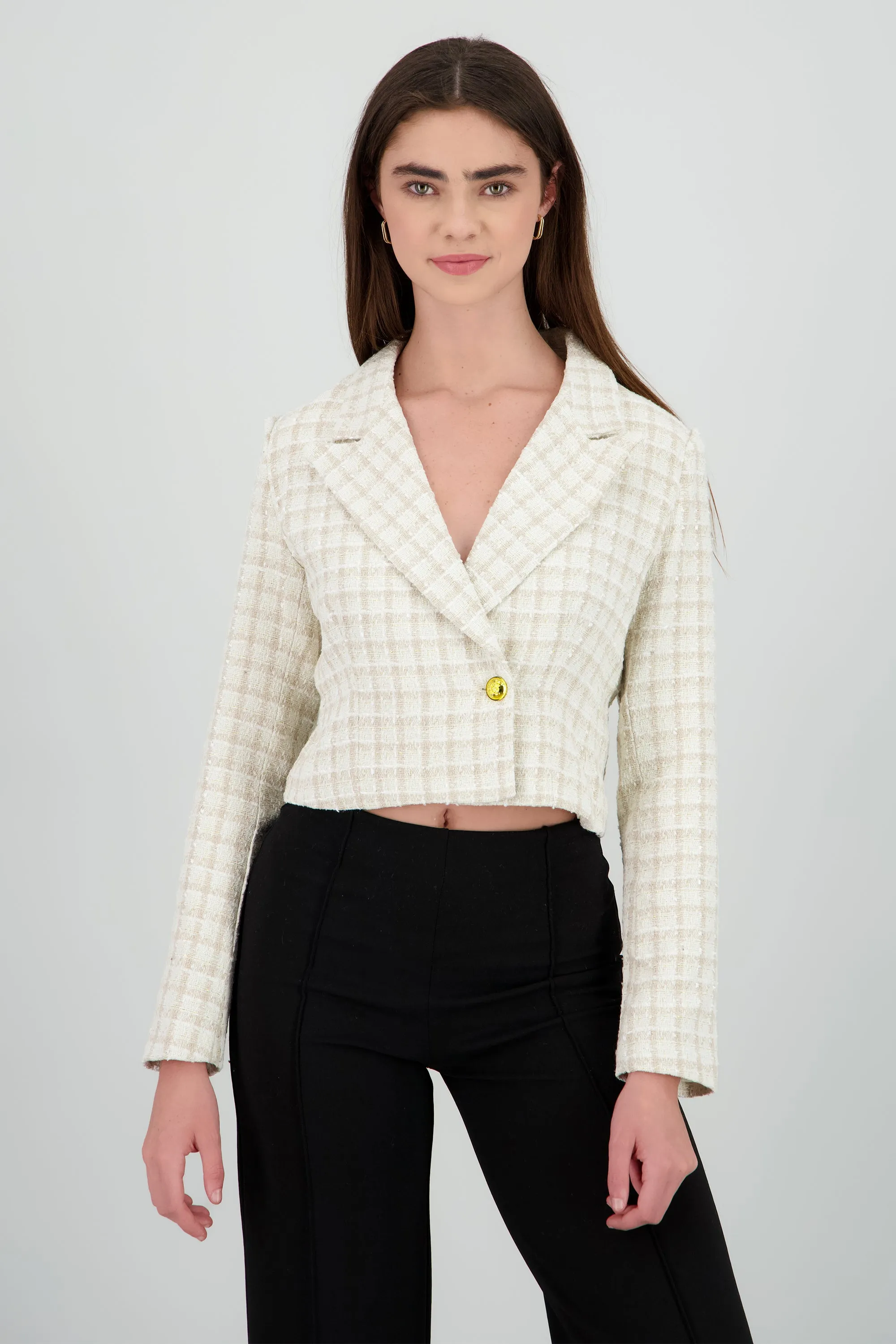 Saco crop tweed sold by Shasa