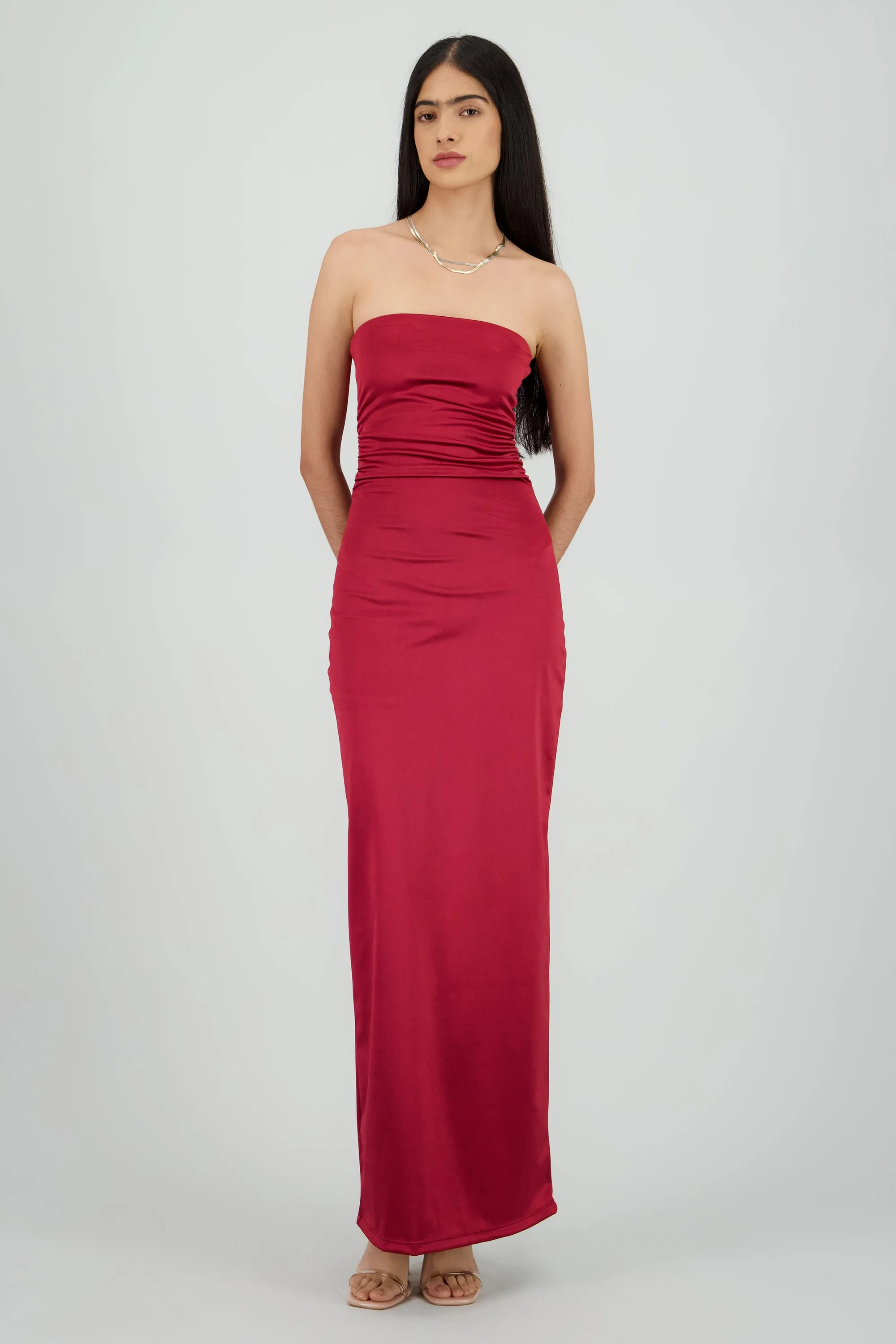 Vestido maxi satin strapless drapeado sold by Shasa product image thumbnail 2