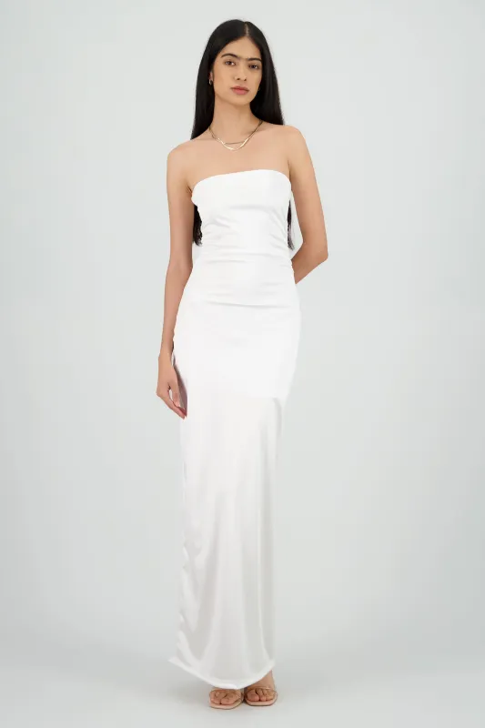 Vestido maxi satin strapless drapeado sold by Shasa