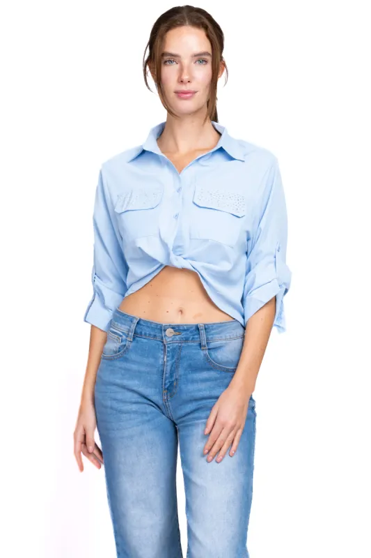 Camisa brillos detalle nudo sold by Shasa