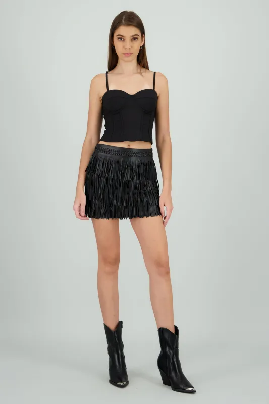 Mini falda flecos detalle tejido sold by Shasa