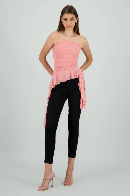 Top strapless drapeado con brillos sold by Shasa