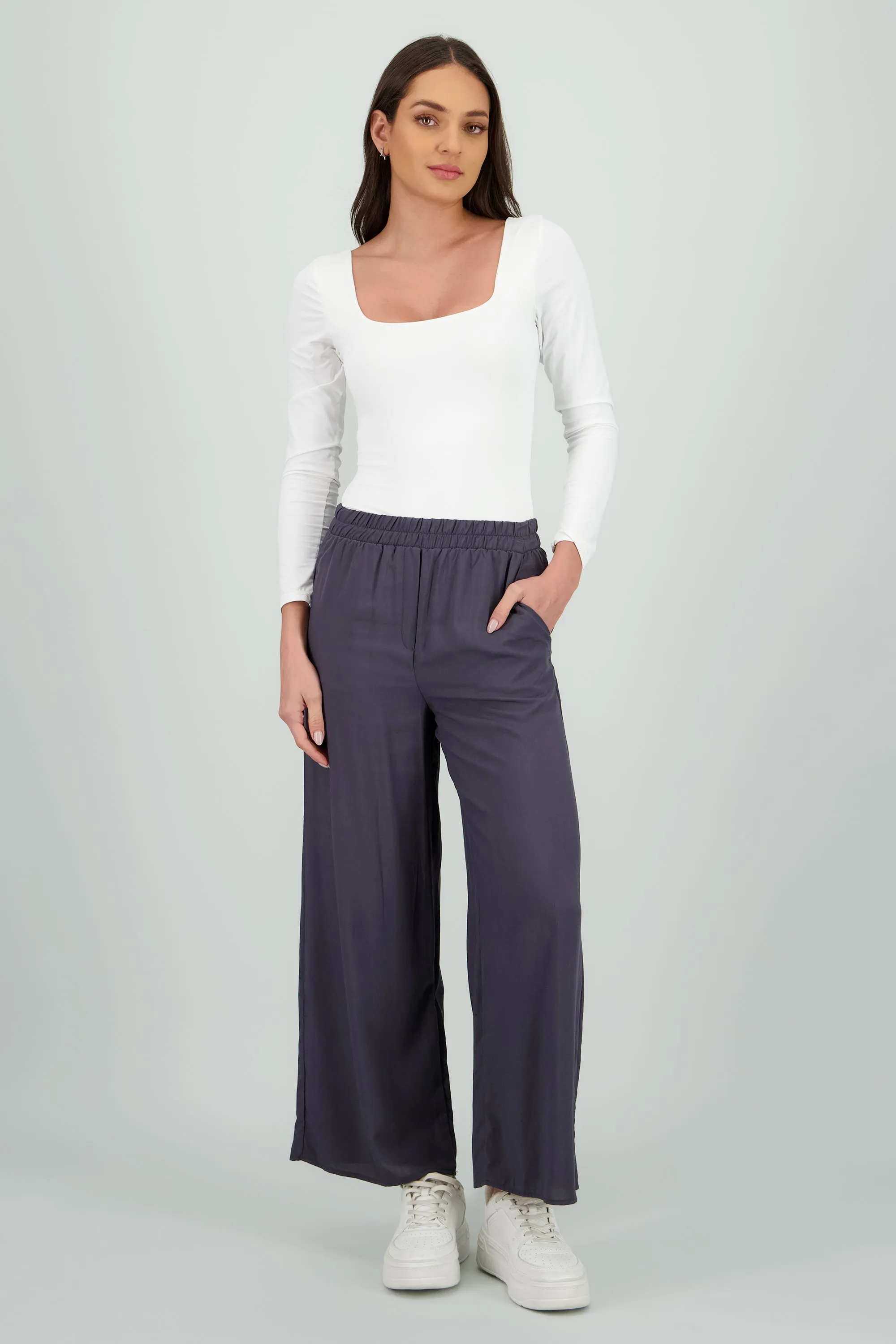 Pantalón Wide Leg Cintura Alta Fruncida sold by Shasa