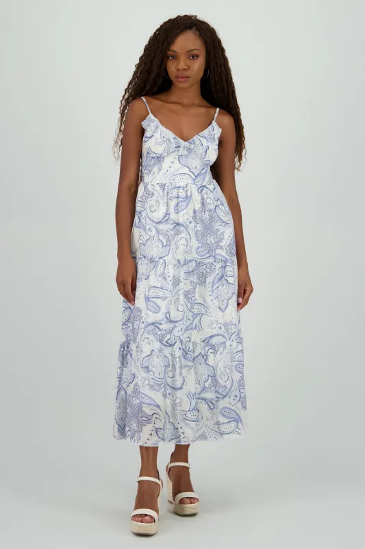 Vestido midi escote v detalle olanes sold by Shasa