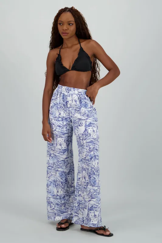 Pantalon recto estampado detalle elastico sold by Shasa