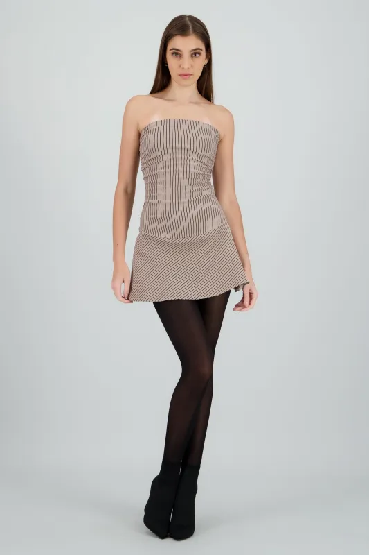 Vestido mini rayas strapless detalle drapeado sold by Shasa
