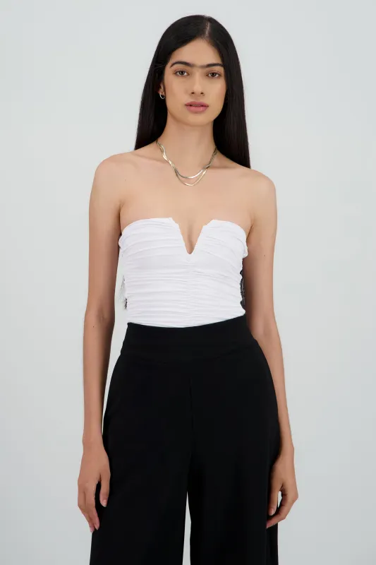 Bodysuit strapless frunce con escote v sold by Shasa