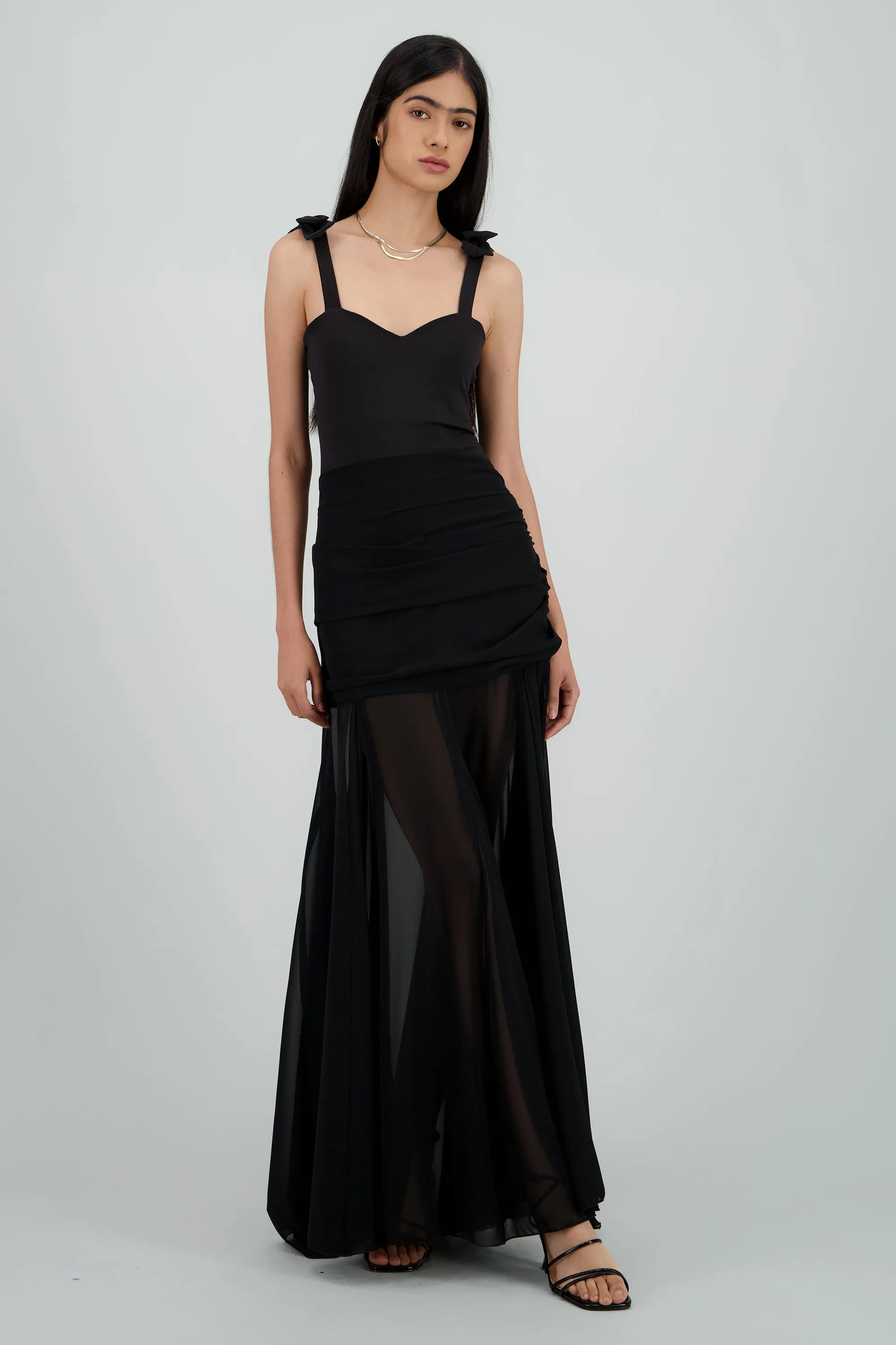 Falda maxi chiffon con drapeado en cintura sold by Shasa