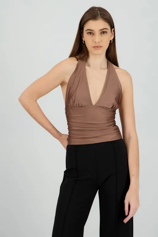 Top halter con detalle de pliegues liso sold by Shasa