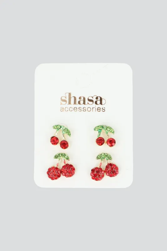 Set 2 pares aretes cerezas sold by Shasa