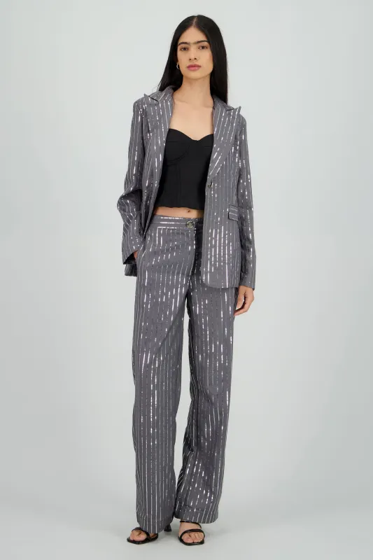 Pantalon recto de rayas con brillos sold by Shasa