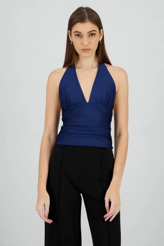 Top halter con detalle de pliegues liso sold by Shasa