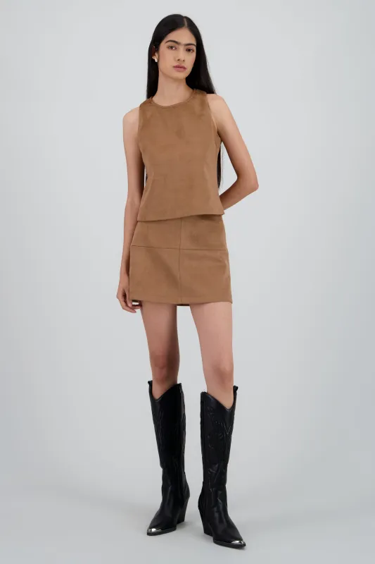 Falda mini suede detalle cortes sold by Shasa