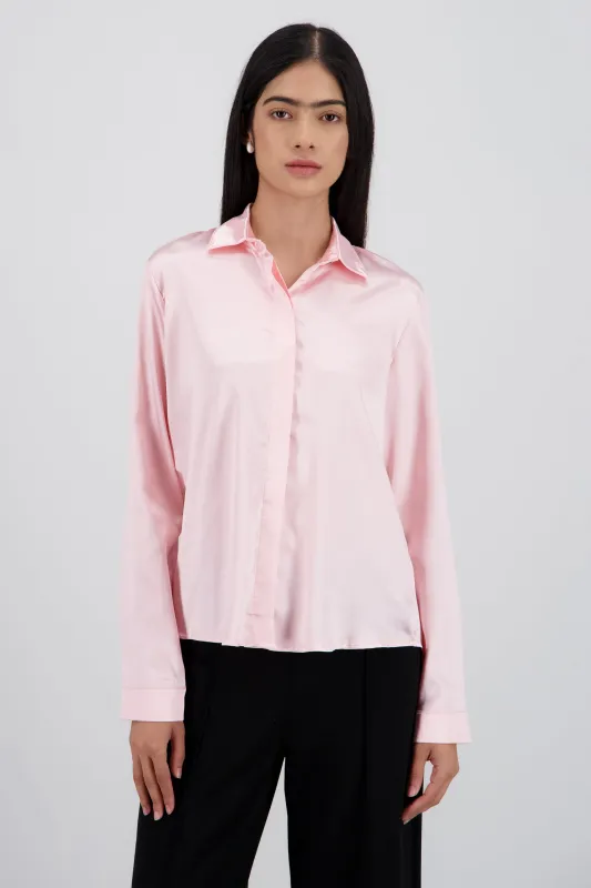 Camisa manga larga cuello detalle satinado sold by Shasa