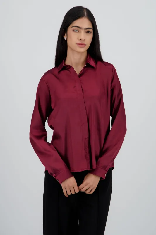 Camisa manga larga cuello detalle satinado sold by Shasa