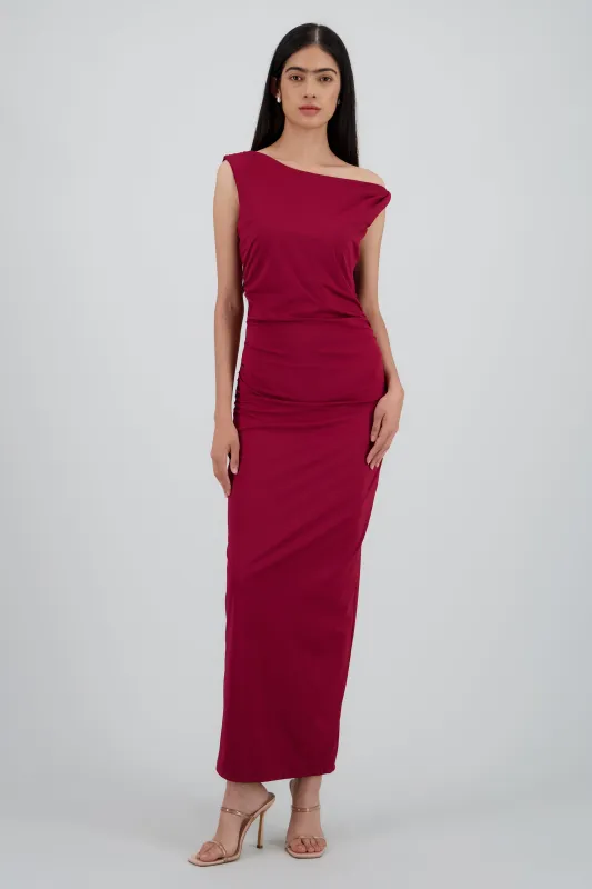 Vestido maxi sin mangas drapeado sold by Shasa