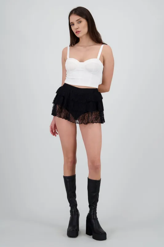 Minifalda olanes de encaje con short sold by Shasa