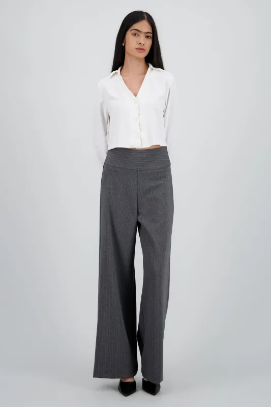 Pantalon wide leg con pretina ancha rayas sold by Shasa