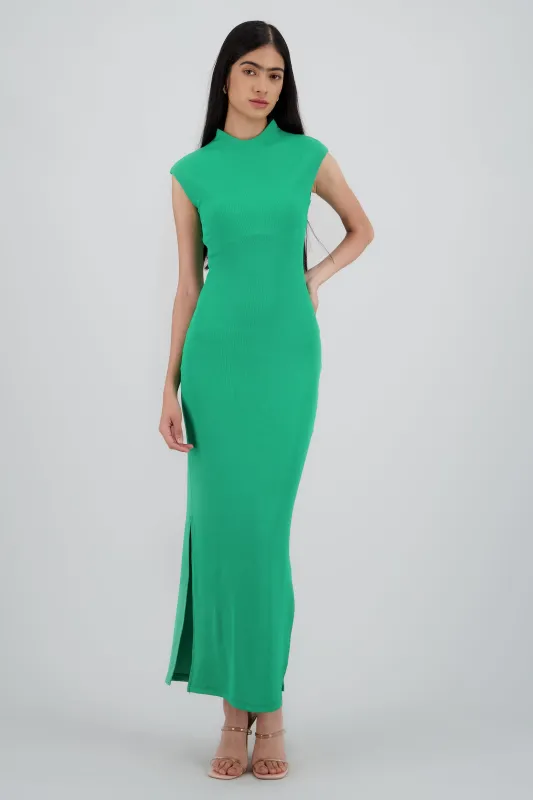 Vestido maxi rib manga corta con abertura Hypsters sold by Shasa