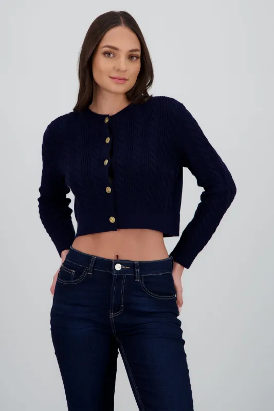 Cardigan cuello redondo trenzado sold by Shasa