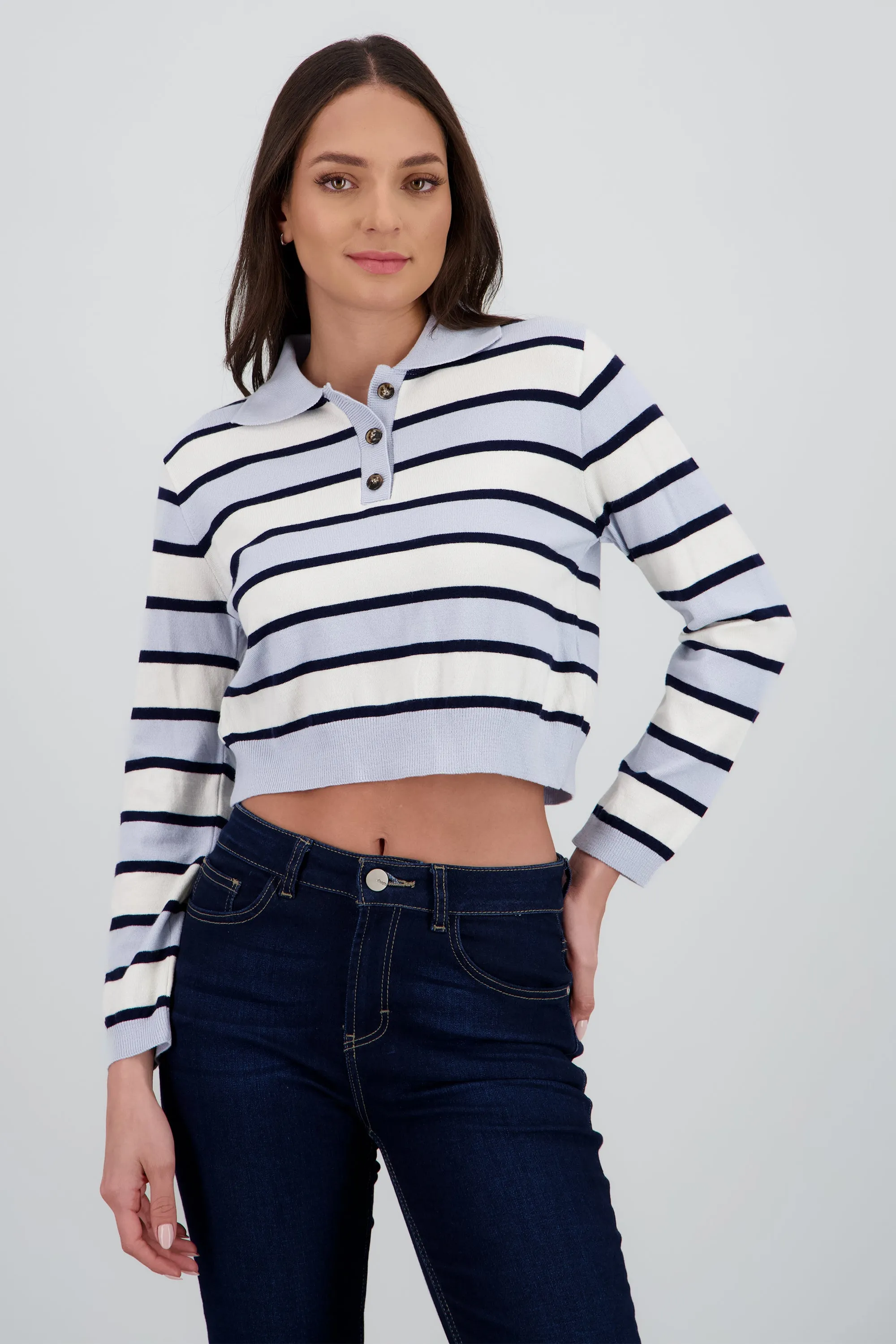 Top tejido cuello polo rayas sold by Shasa