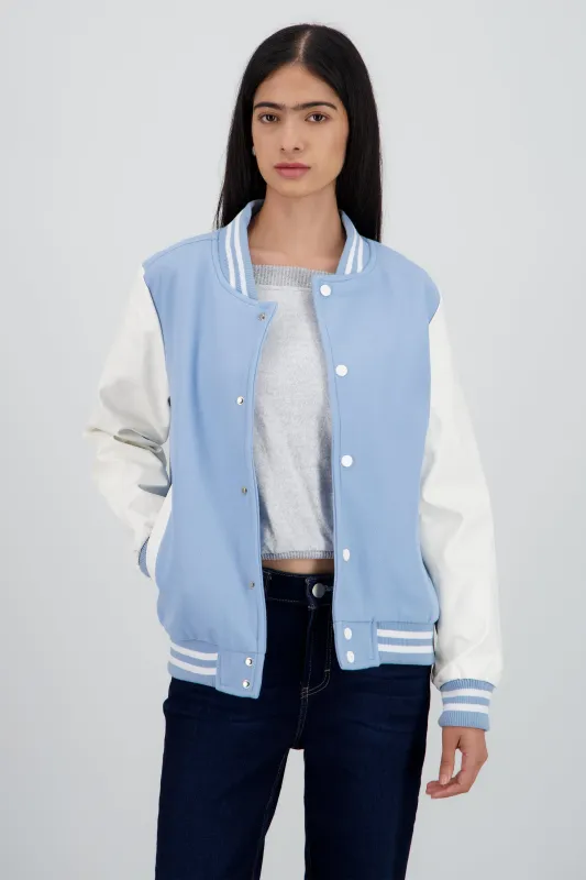 Chamarra bomber mangas efecto piel sold by Shasa