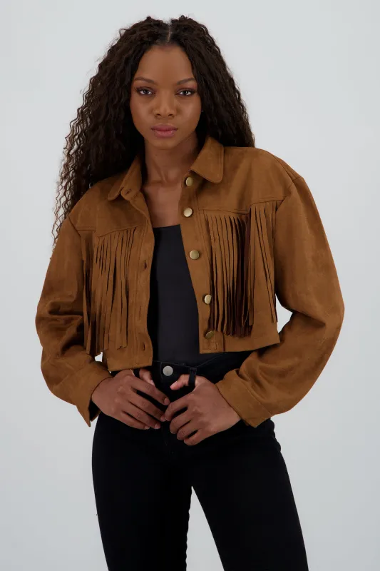 Chamarra ligera de suede detalle flecos sold by Shasa