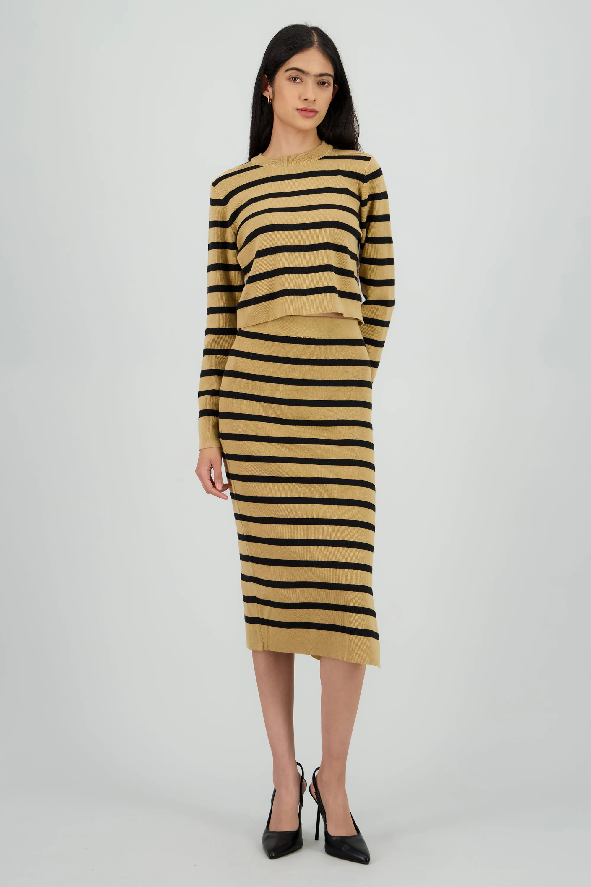 Falda midi rayas detalle abertura sold by Shasa