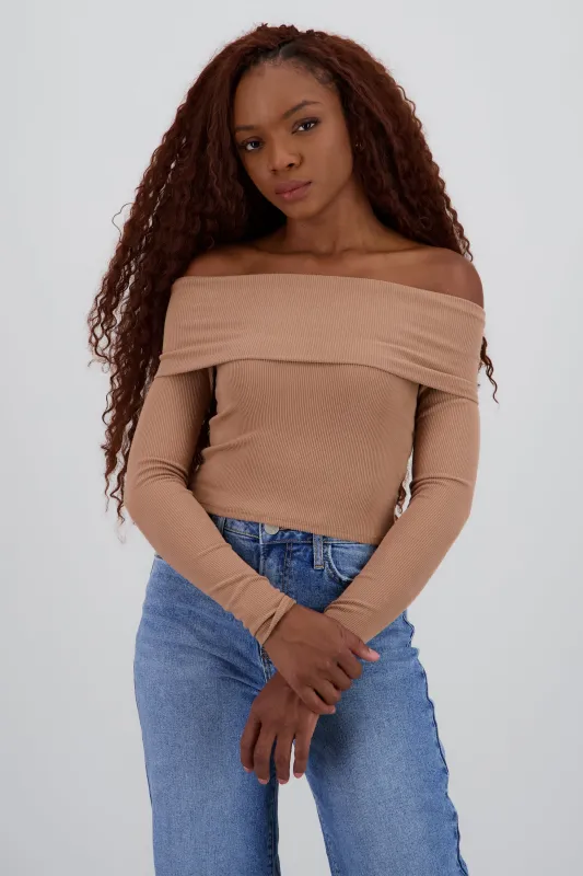 Top off shoulder manga larga rib sold by Shasa