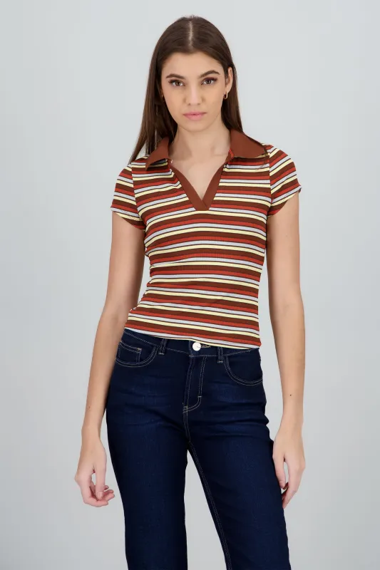 Top cuello polo manga corta rayas sold by Shasa