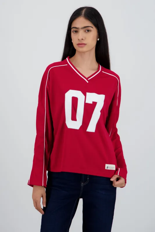 Playera tipo jersey contraste manga larga sold by Shasa