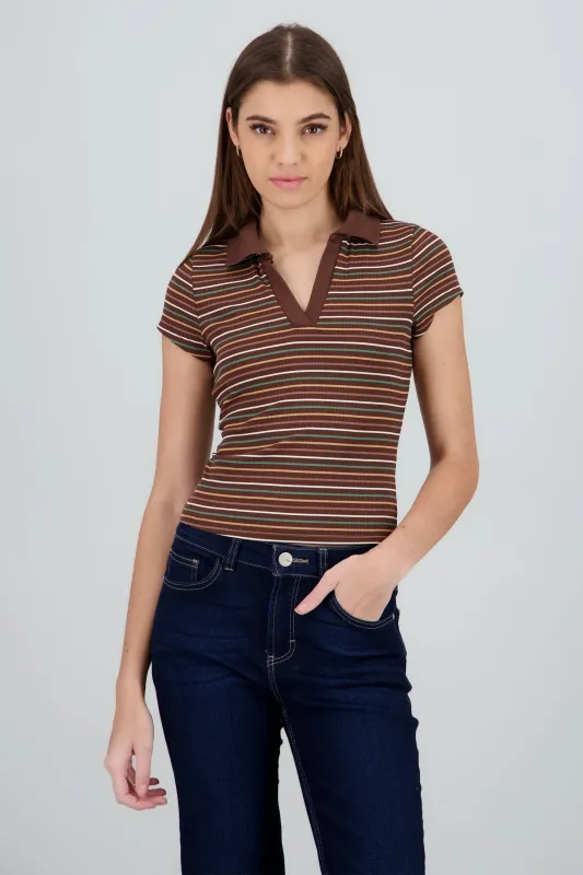 Top cuello polo rib rayas sold by Shasa