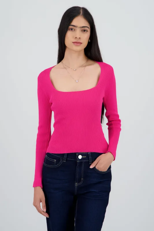 Sueter tejido de cuello cuadrado liso sold by Shasa