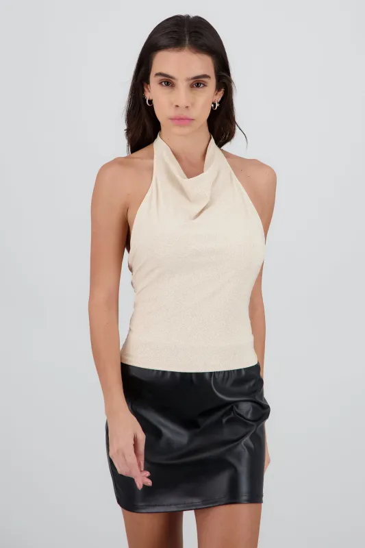 Top halter drapeado brillos sold by Shasa