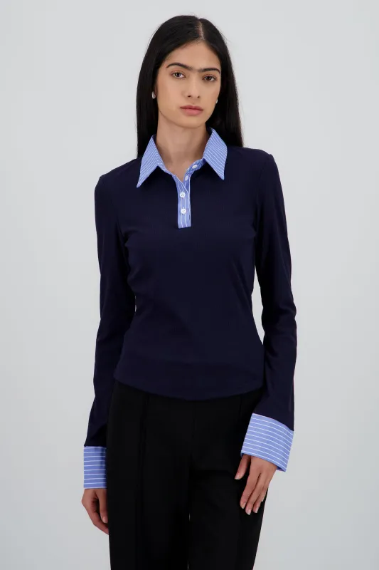 Top manga larga rib contraste de rayas sastre sold by Shasa